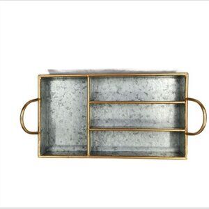 alvanized Divided Organizer Tray Silver with Gold Trim Handles Silver Ware